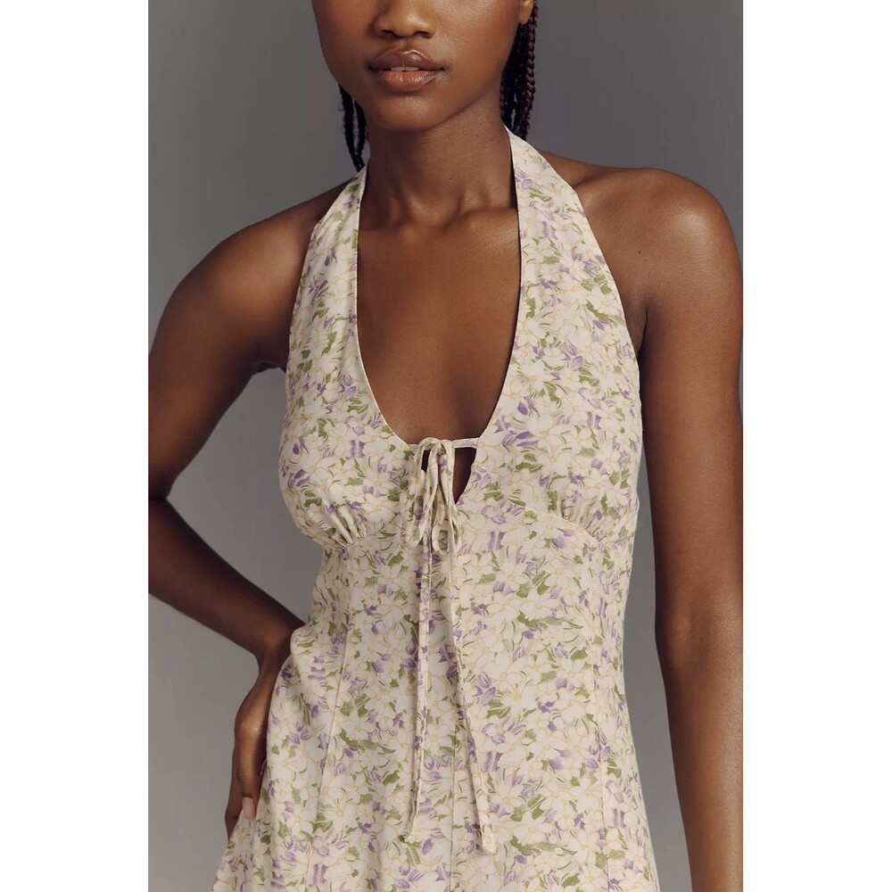 Maeve by Anthropologie Cream Halter Mini Dress with Lavender Floral 100% Viscose - Picture 4 of 16